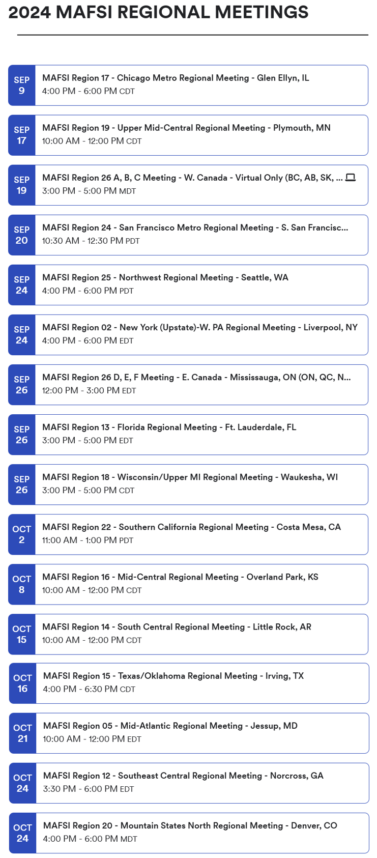 2024 Regional Meetings as of 9-6-2024