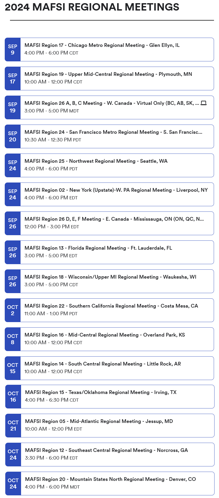 2024 Regional Meetings as of 9-6-2024